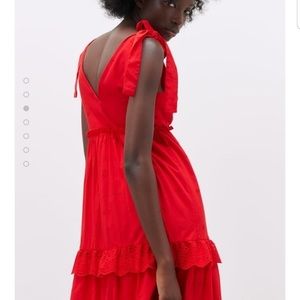 Zara Red Eyelet Toe Sleeve Maxi Dress